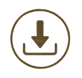 A brown download icon with a circular border and downward arrow, centered on a light gray background.