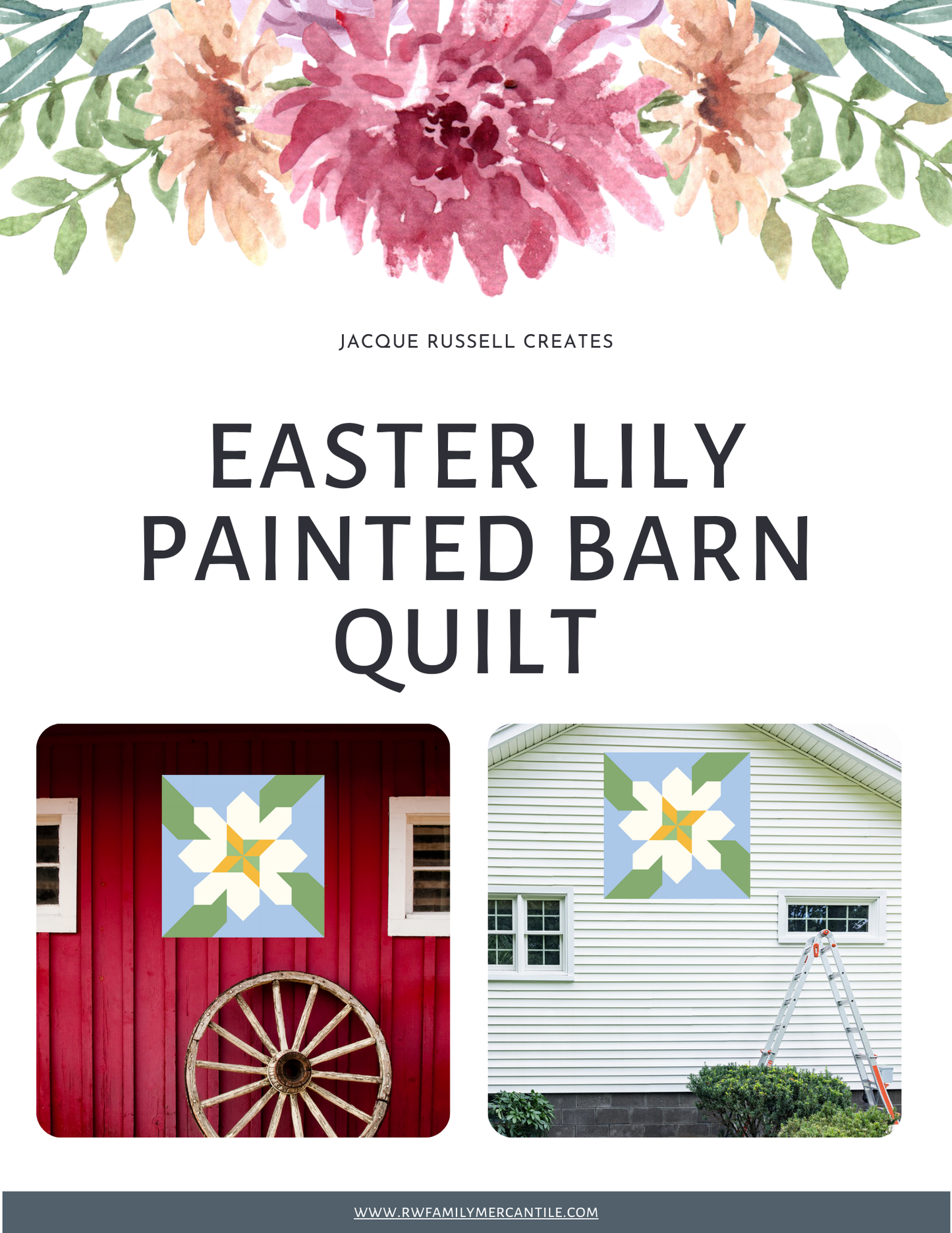 Easter Lily Quilt Block Barn Quilt - Digital Download, Spring DIY Pattern, Easter Decor, Quilting Project, Instant PDF File