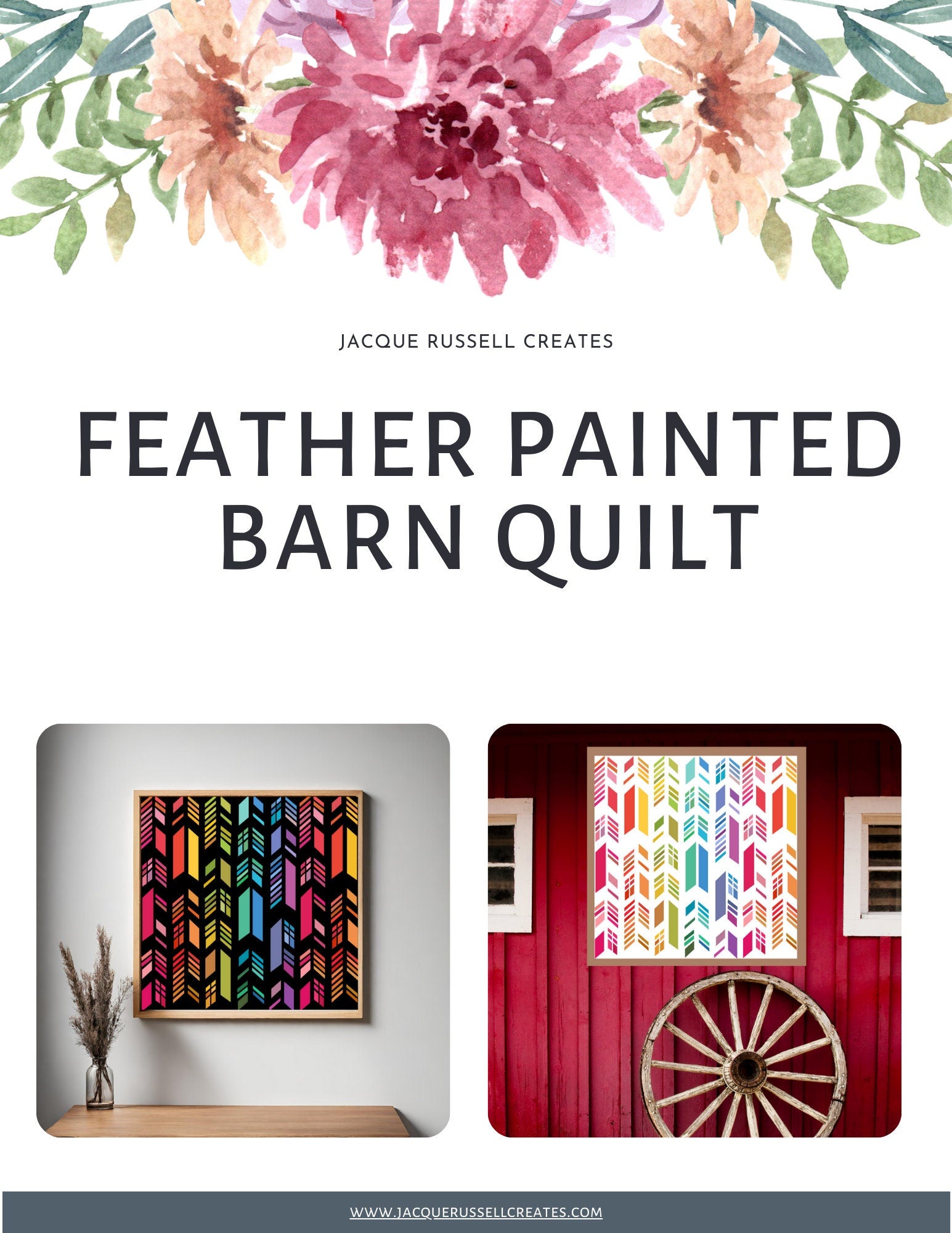 Printed Feather Barn Quilt Pattern featuring a colorful quilt block design for DIY painted barn quilt projects.