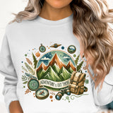 Adventure is Out There PNG, Watercolor Outdoor Brushstroke Design, Mountains Compass Trail Art, Hiking Sublimation Clipart