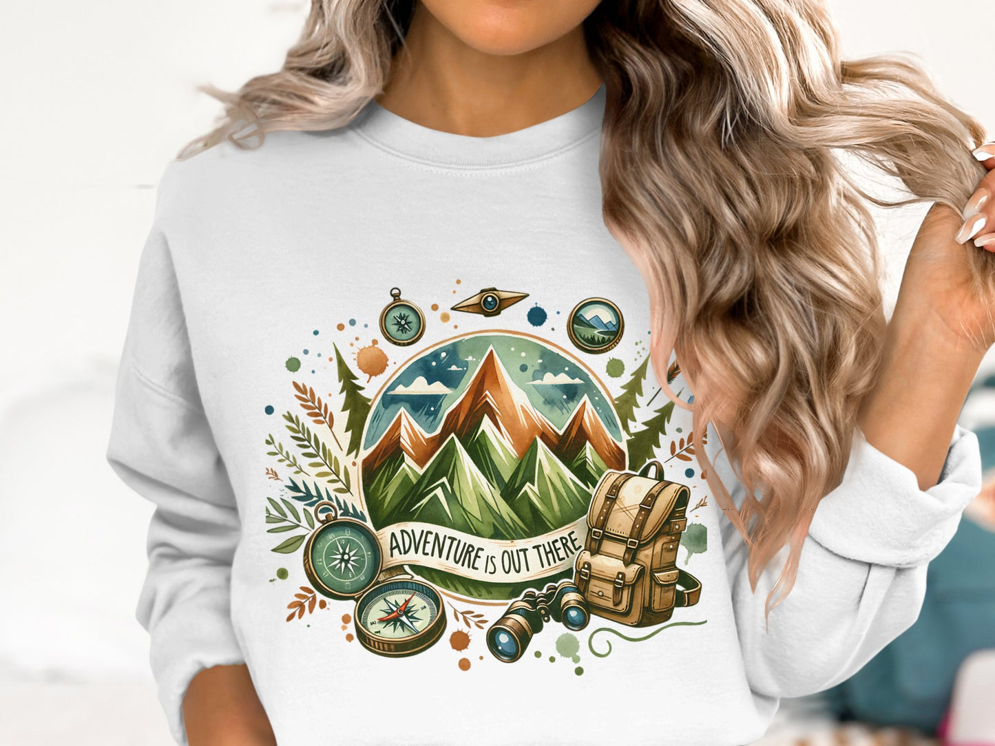 Adventure is Out There PNG, Watercolor Outdoor Brushstroke Design, Mountains Compass Trail Art, Hiking Sublimation Clipart