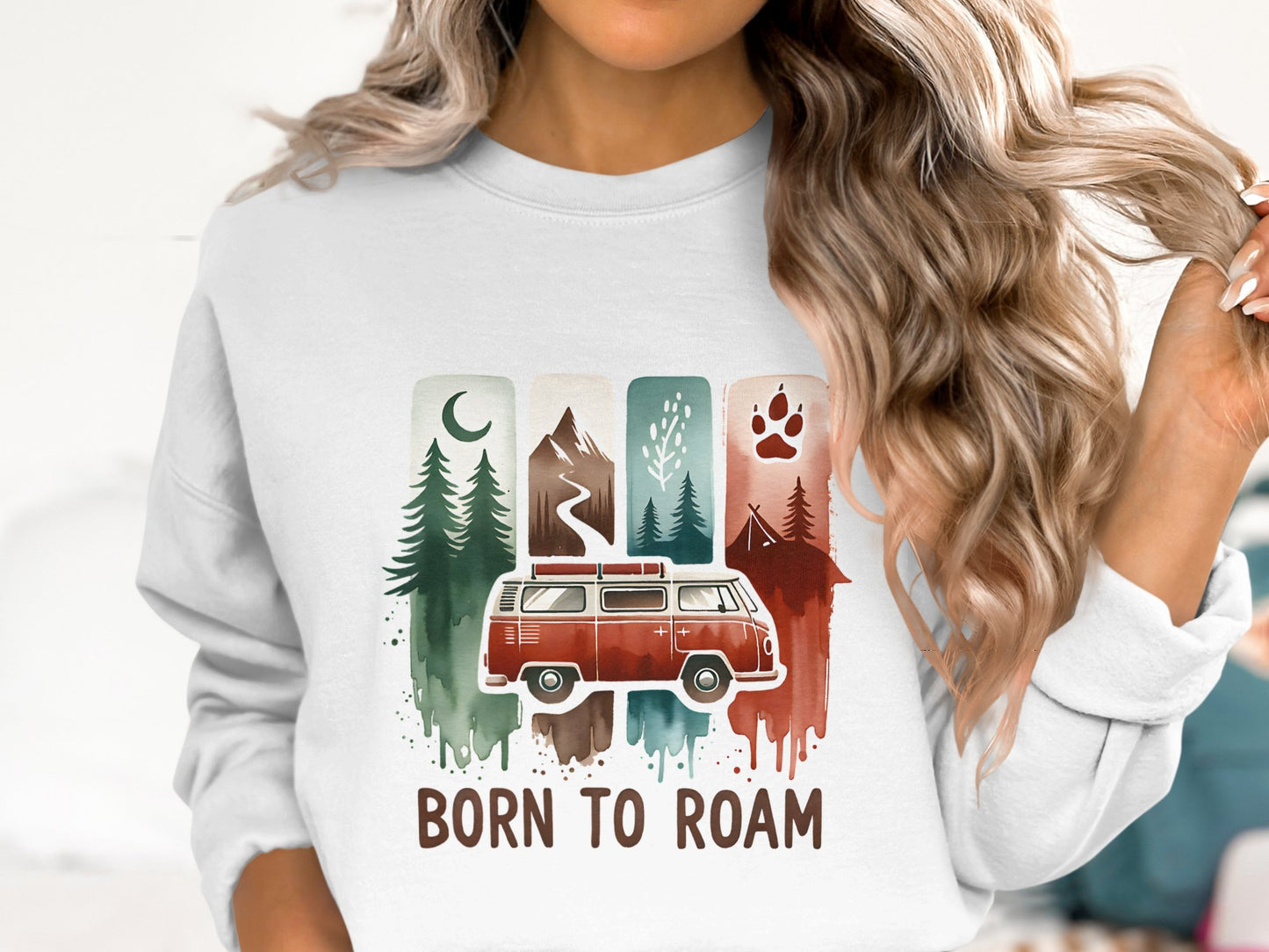 Born to Roam PNG, Watercolor Adventure Brushstroke Design, Vanlife Mountains Tent Clipart, Camping Sublimation Digital Download