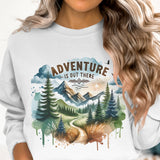 Adventure is Out There PNG, Watercolor Outdoor Brushstroke Design, Mountains Compass Trail Art, Hiking Sublimation Clipart