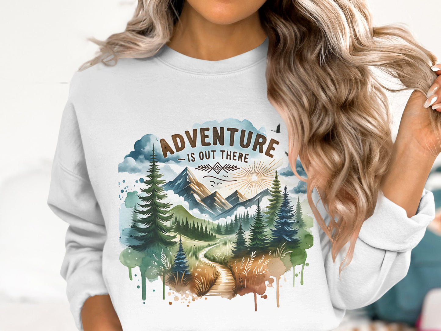 Adventure is Out There PNG, Watercolor Outdoor Brushstroke Design, Mountains Compass Trail Art, Hiking Sublimation Clipart