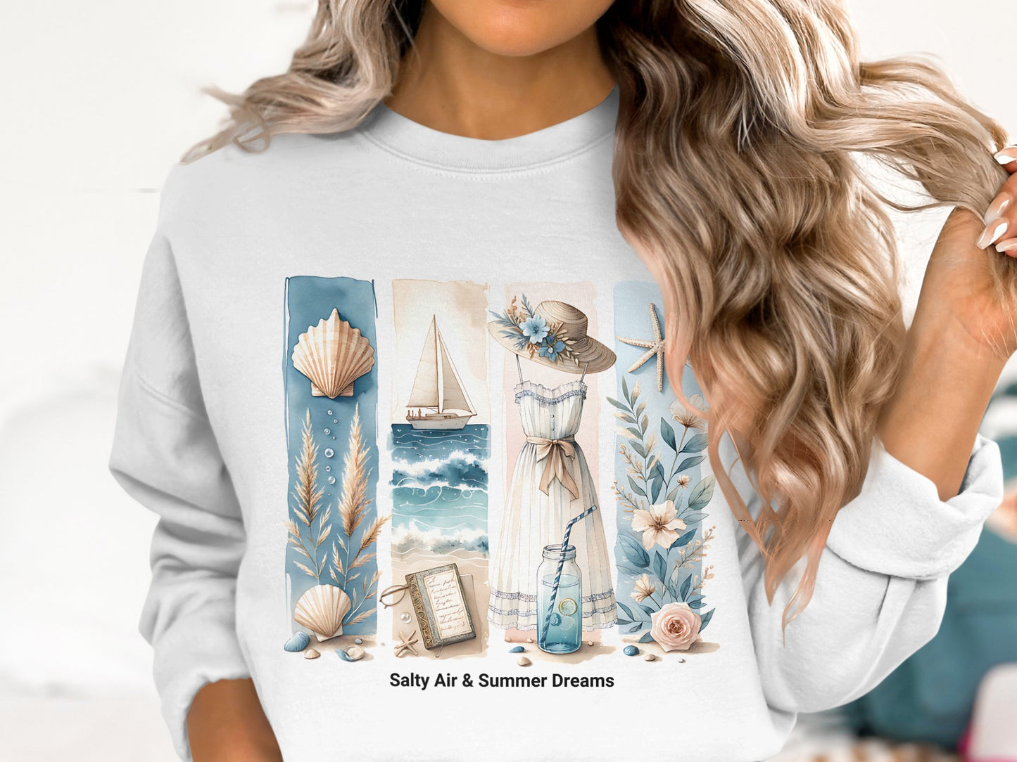 Salty Air & Summer Dreams PNG, Beach Brushstroke Sublimation, 20oz Tumbler Wrap, Coastal Summer Sublimation Design, Digital Download