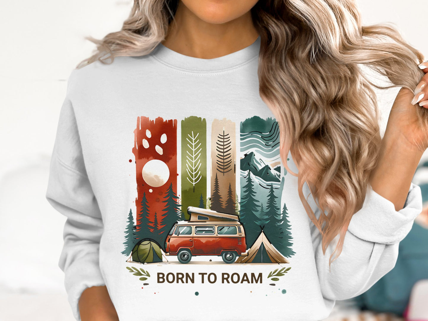 Born to Roam PNG, Watercolor Adventure Brushstroke Design, Vanlife Mountains Tent Clipart, Camping Sublimation Digital Download