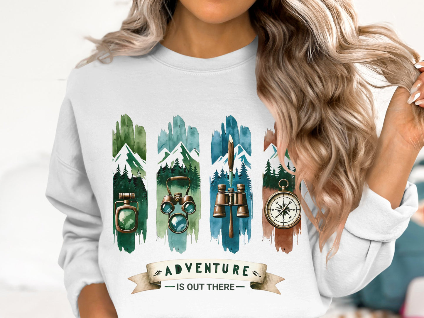 Adventure is Out There PNG, Watercolor Outdoor Brushstroke Design, Mountains Compass Trail Art, Hiking Sublimation Clipart