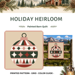 Holiday Heirloom printable barn quilt pattern with trace patterns, grid guide, color reference, and painting instructions.