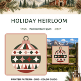 Holiday Heirloom printable barn quilt pattern with trace patterns, grid guide, color reference, and painting instructions.
