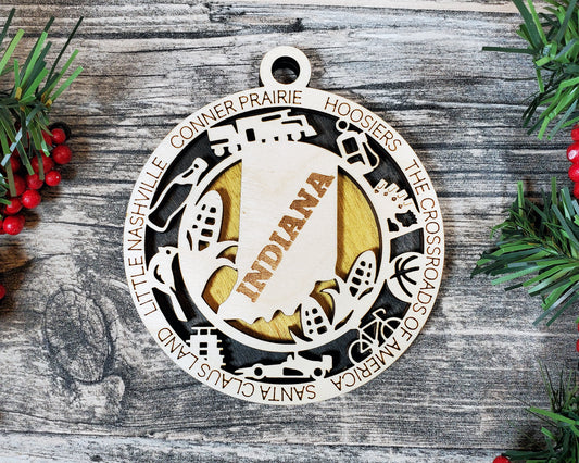 Indiana State Ornament – 3.25” Wooden Christmas Ornament | Crossroads of America Holiday Gift | Hoosier Pride Home Decor Keepsake