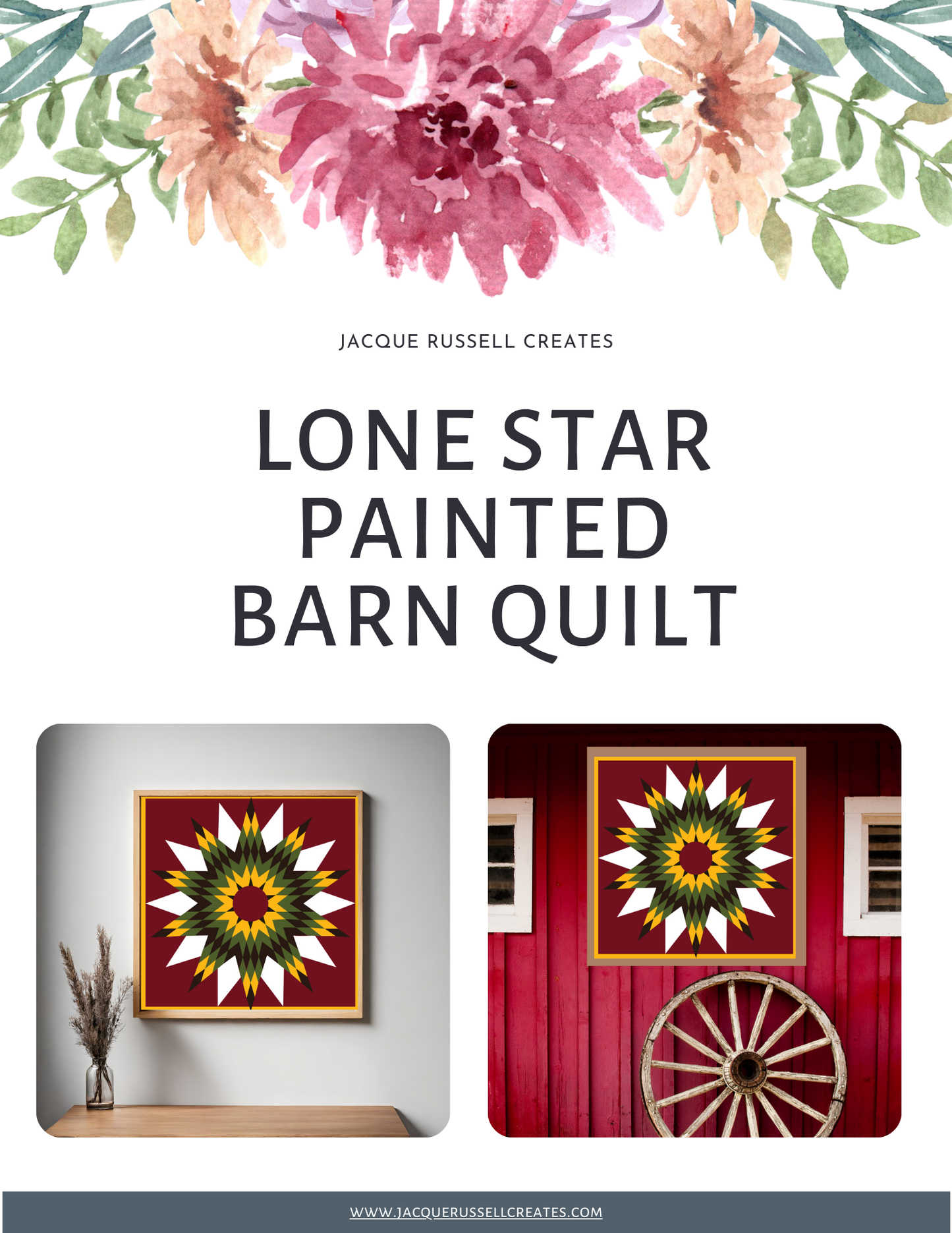 12x12"Lone Star Barn Quilt PDF Pattern, SVG Pattern, Wood quilt to paint for outdoors Bundle