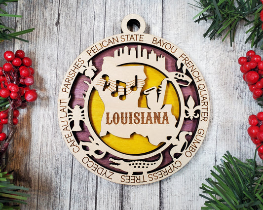 Louisiana State Wooden Ornament – Laser Cut Bayou Decor Gift