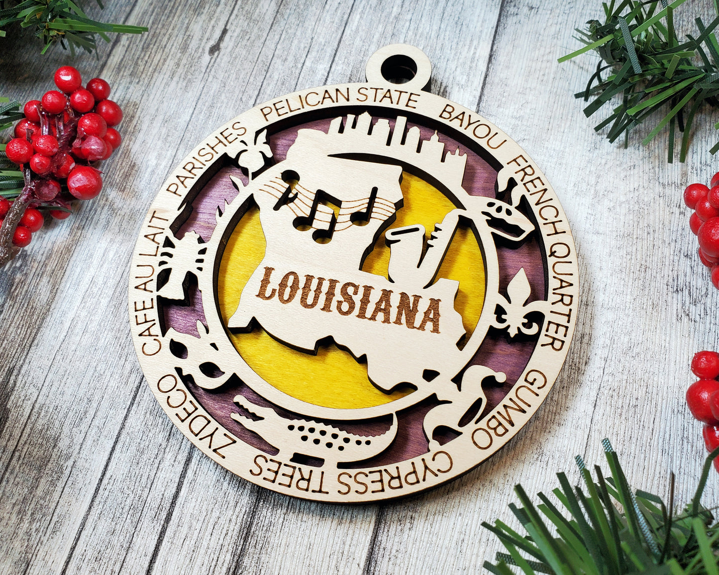Louisiana State Wooden Ornament – Laser Cut Bayou Decor Gift