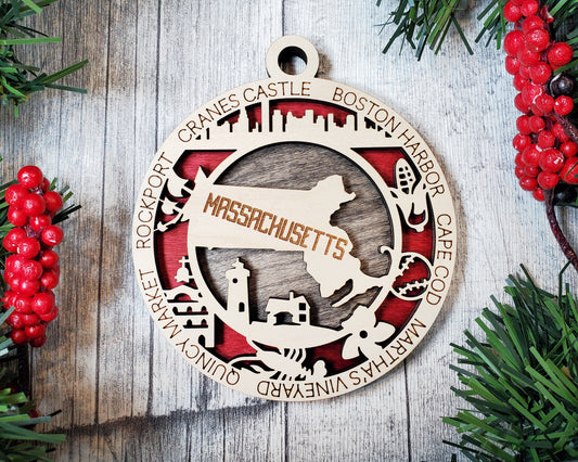 Massachusetts Wooden Ornament – Cape Cod, Boston & Vineyard Decor