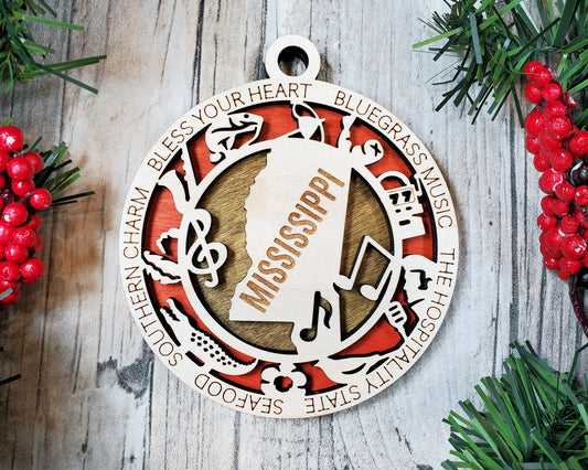 Mississippi Wooden Ornament – Southern Charm & Blues State Decor