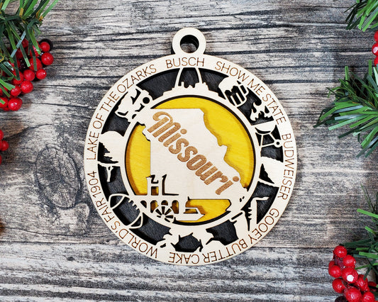 Missouri Wooden Ornament – Show Me State Gift with Gateway Arch & More
