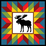 Moose in the Wild Barn Quilt Pattern digital download including printable PDF patterns in 12-inch, 24-inch, and 48-inch sizes, color chart, grid, and project mockups.