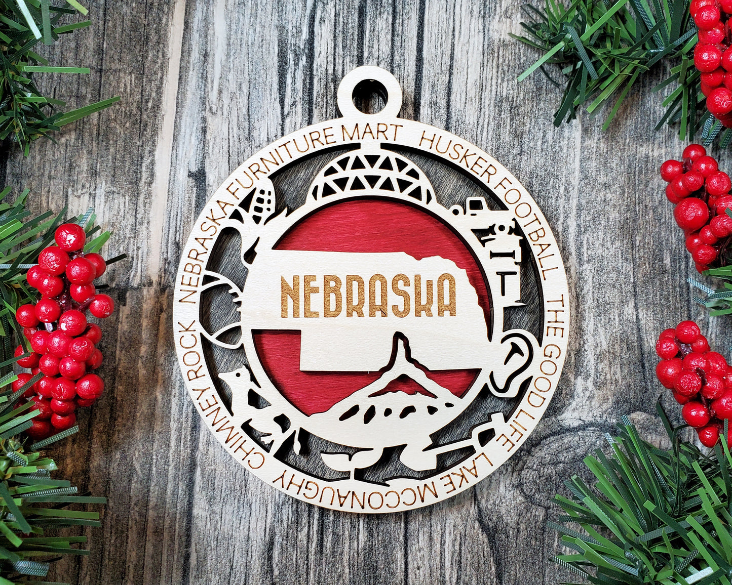 Nebraska Wooden Ornament – The Good Life State with Husker Charm