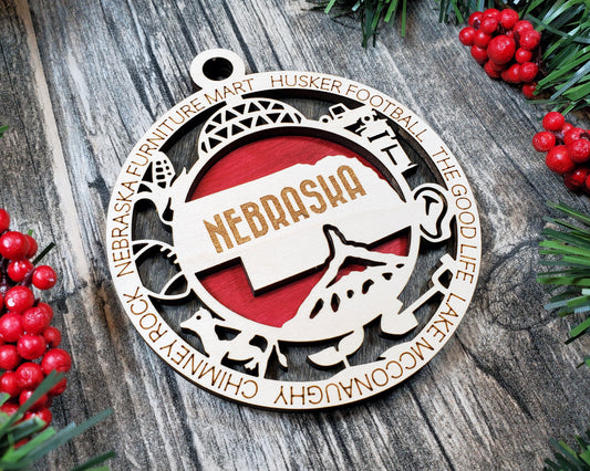 Nebraska Wooden Ornament – The Good Life State with Husker Charm