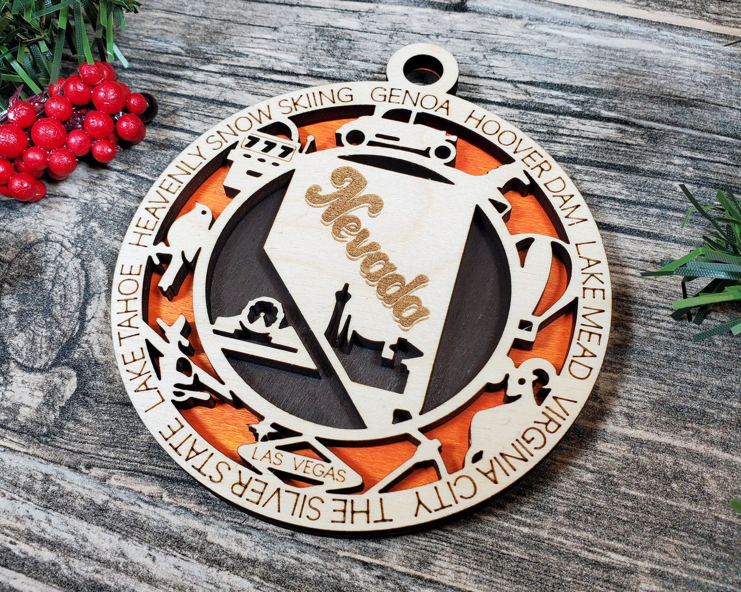 Nevada Wooden Ornament – Las Vegas, Lake Tahoe & Silver State Decor