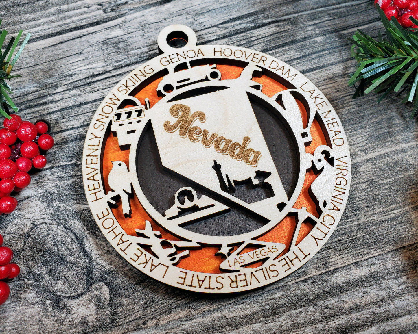 Nevada Wooden Ornament – Las Vegas, Lake Tahoe & Silver State Decor