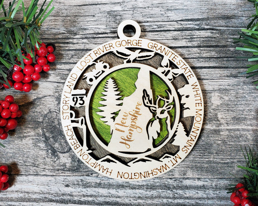 New Hampshire Wooden Ornament – White Mountains & Granite State Decor