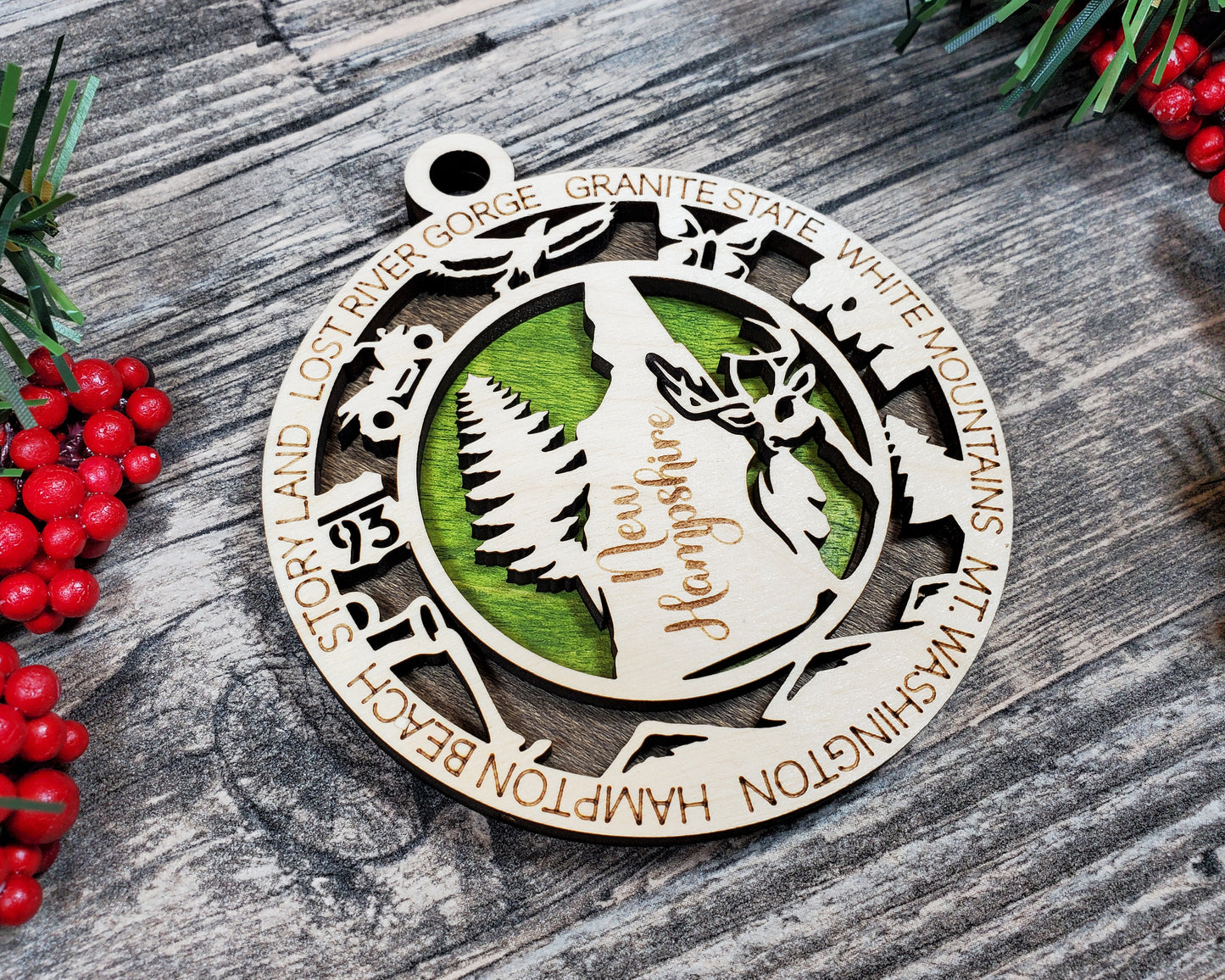 New Hampshire Wooden Ornament – White Mountains & Granite State Decor
