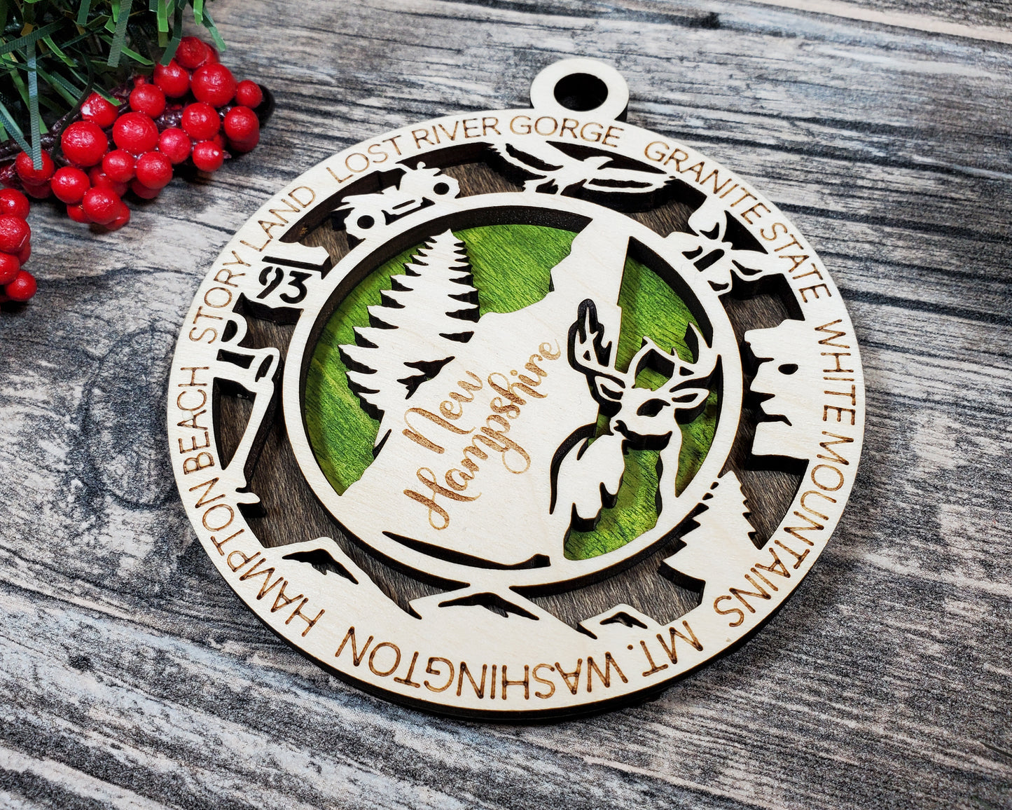 New Hampshire Wooden Ornament – White Mountains & Granite State Decor