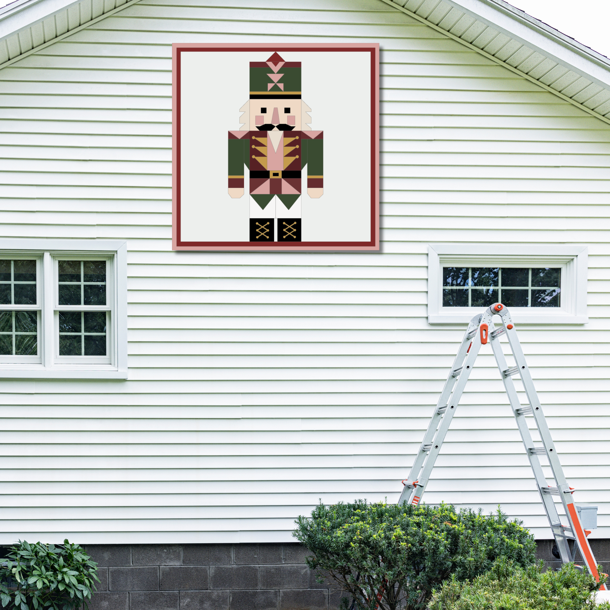 Nutcracker Christmas barn quilt laser file digital download including AI, SVG, EPS, PDF and DXF formats for laser-cut wood signs, xTool, Glowforge, LightBurn, holiday crafts and small business Christmas projects.
