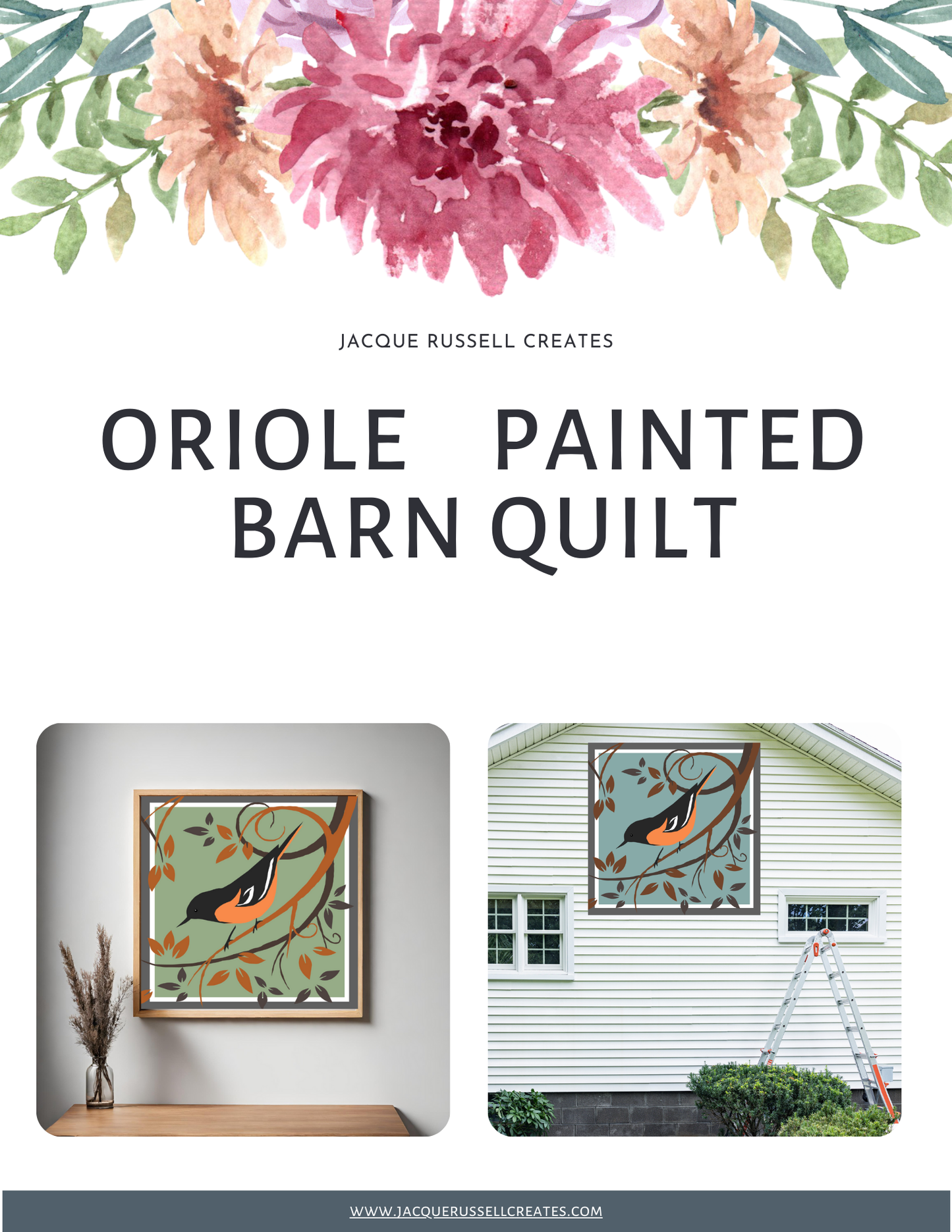 12x12 Oriole Barn Quilt PDF Pattern, SVG Pattern, Wood quilt to paint for outdoors