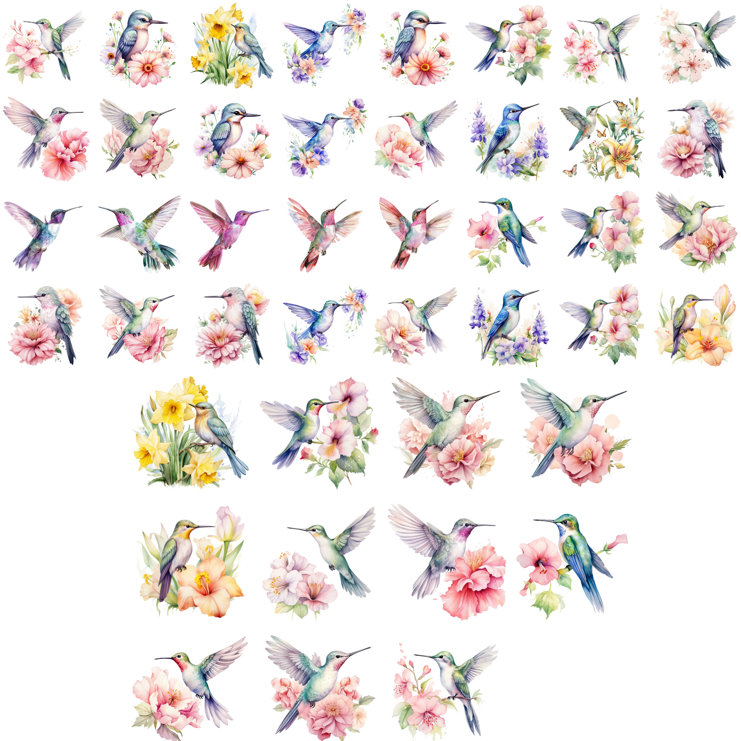 Pastel Watercolor Hummingbird Clipart