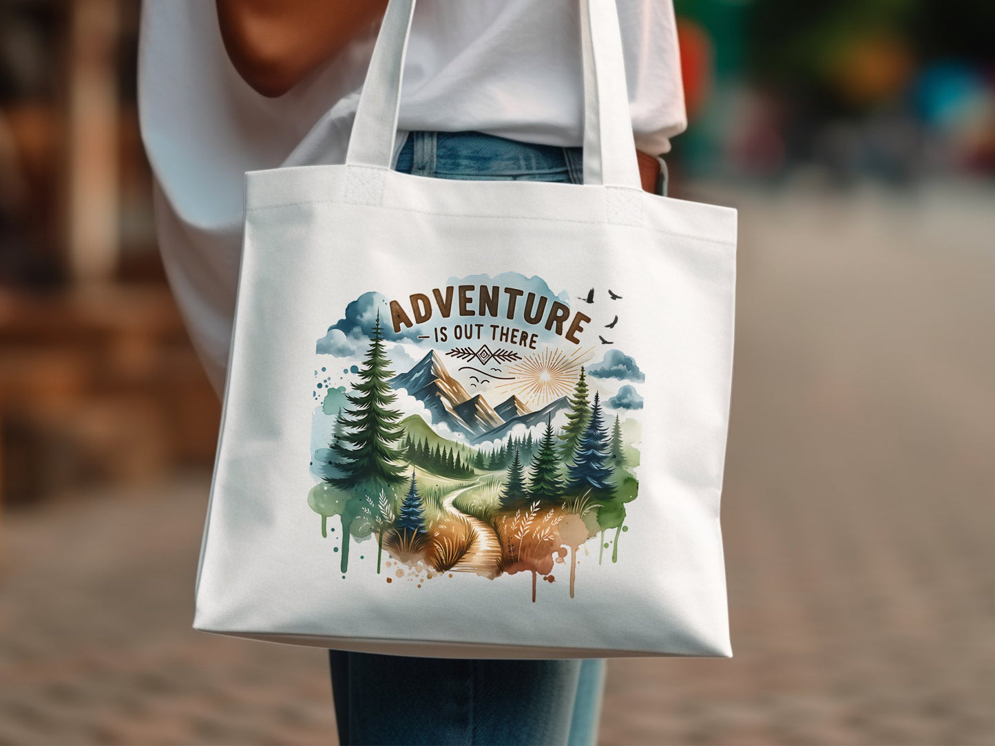 Adventure is Out There PNG, Watercolor Outdoor Brushstroke Design, Mountains Compass Trail Art, Hiking Sublimation Clipart