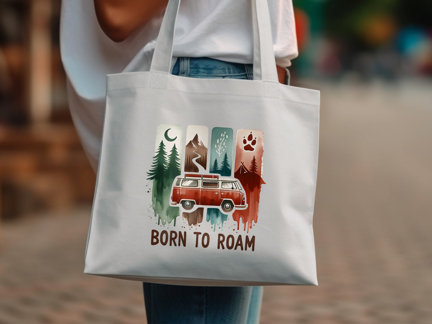 Born to Roam PNG, Watercolor Adventure Brushstroke Design, Vanlife Mountains Tent Clipart, Camping Sublimation Digital Download