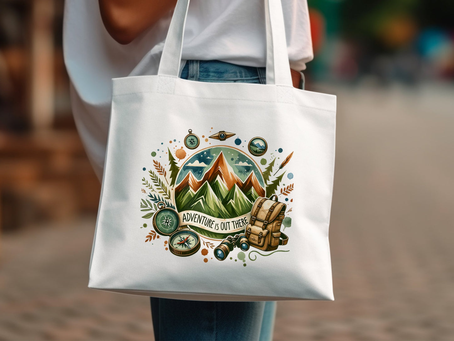 Adventure is Out There PNG, Watercolor Outdoor Brushstroke Design, Mountains Compass Trail Art, Hiking Sublimation Clipart