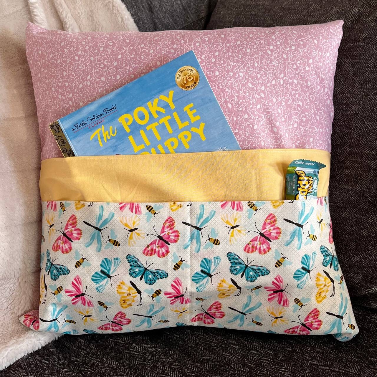 Reading pillow made with floral fabric
