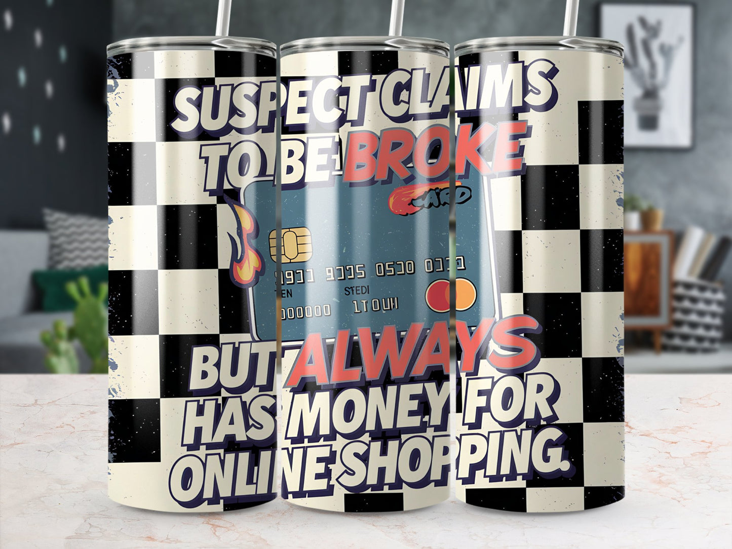 Suspect Claims to Be Broke 20oz Tumbler Wrap, Funny Shopping Tumbler PNG, Retro Sublimation Design, Digital Download