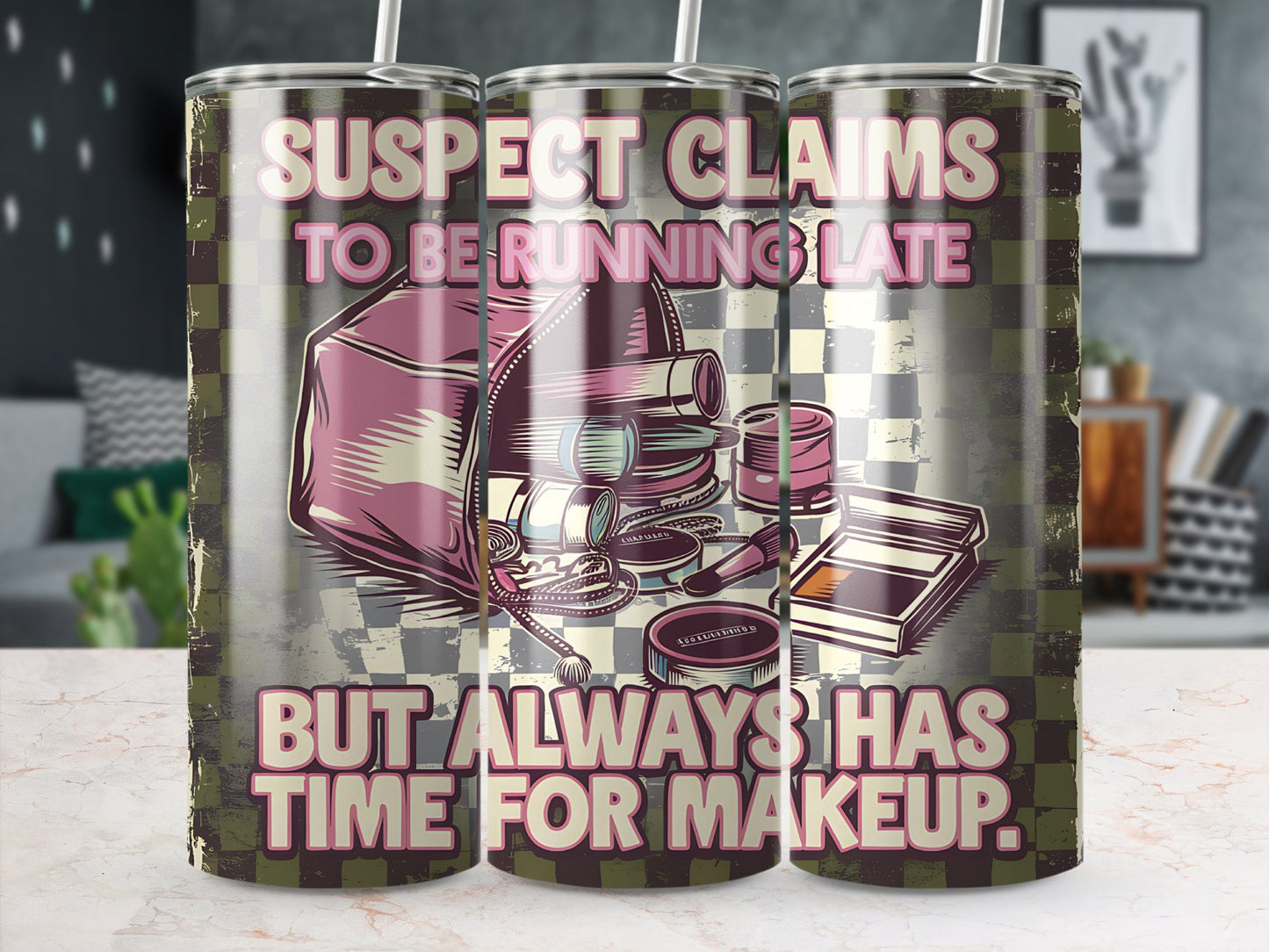 Suspect Claims Makeup 20oz Tumbler Wrap, Funny Sublimation Design, Retro Aesthetic PNG, Beauty Lover Gift, Digital Download