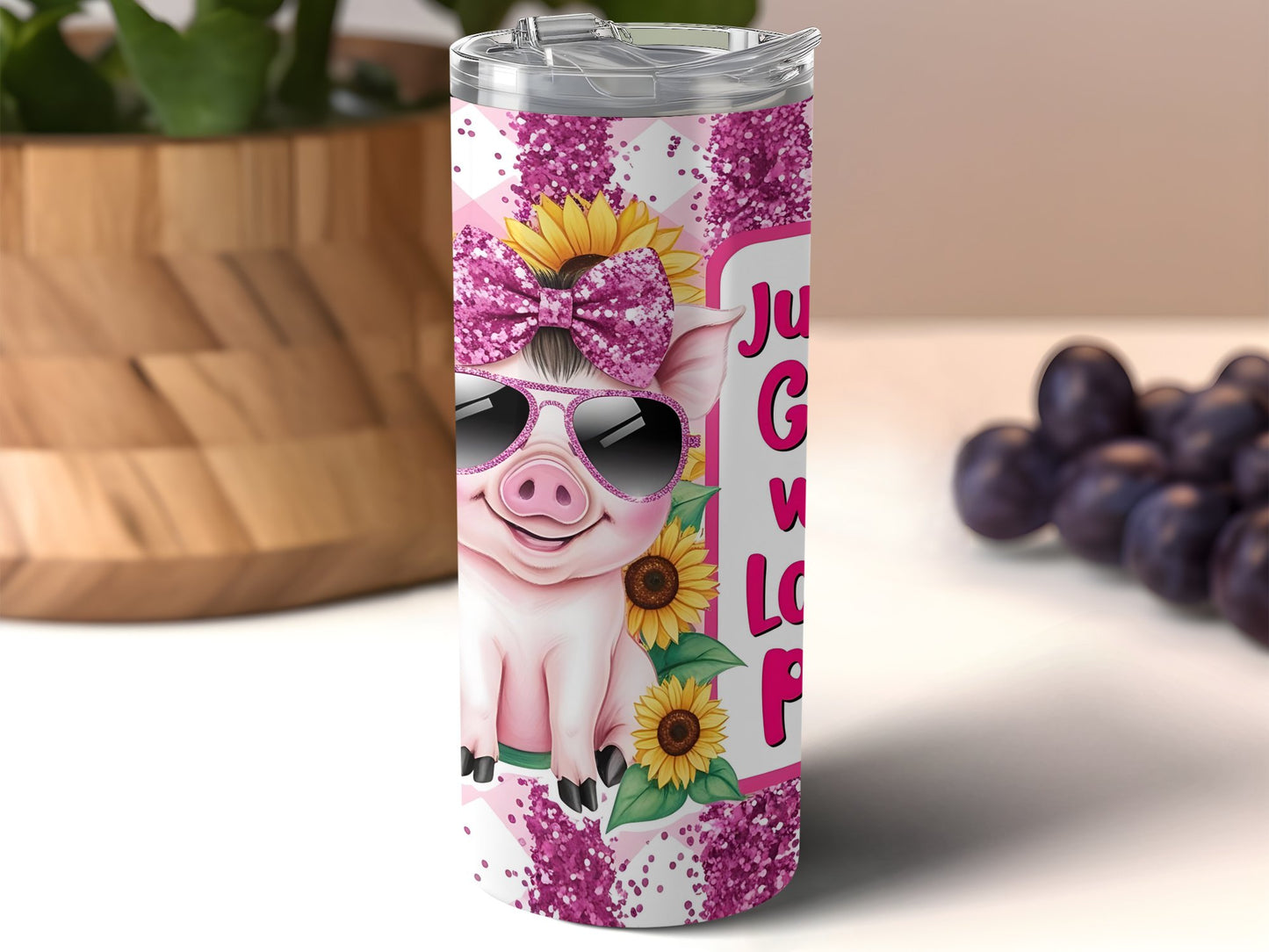 Just A Girl Who Loves Pigs Tumbler Wrap, Cute Pig 20oz Skinny Tumbler Wrap PNG, Funny Pig Tumbler Wrap PNG, Sublimation Tumbler Design