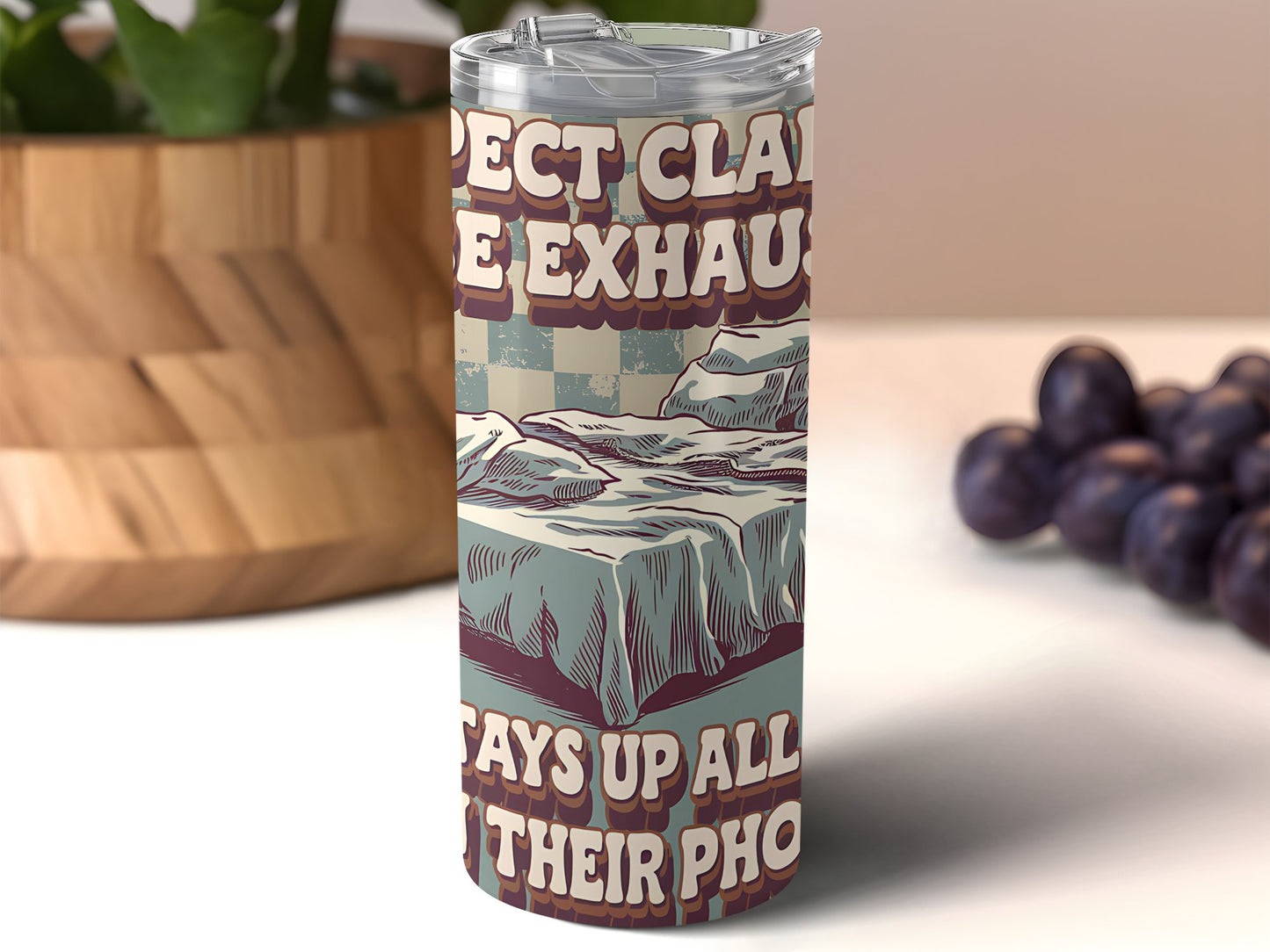 Suspect Claims to be Exhausted 20oz Tumbler Wrap, Funny Sublimation Design, Retro Aesthetic PNG, Digital Download for Skinny Tumblers