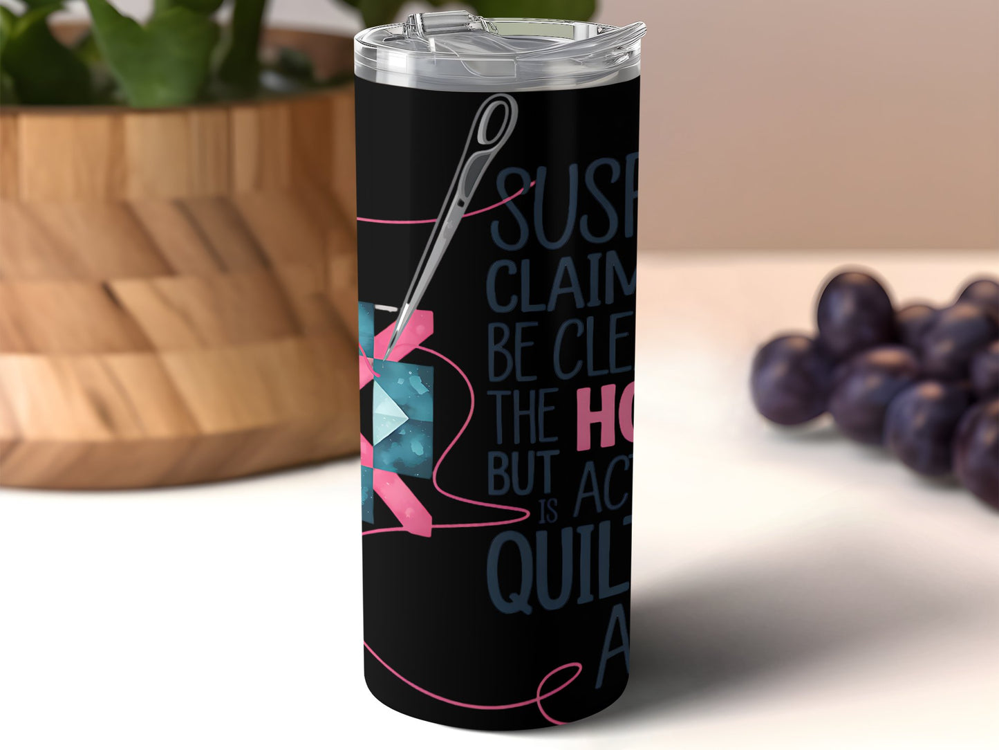 Suspect Claims to Be Cleaning but Is Actually Quilting 20oz Tumbler Wrap PNG, Funny Quilter Sublimation Design, Sewing Digital Download