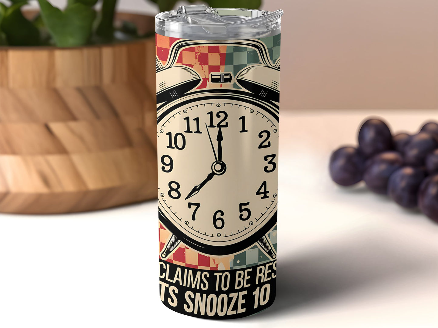 Suspect Claims Tumbler Wrap, Funny 20oz Skinny Tumbler PNG, Retro Snooze Button Design, Sublimation Digital Download