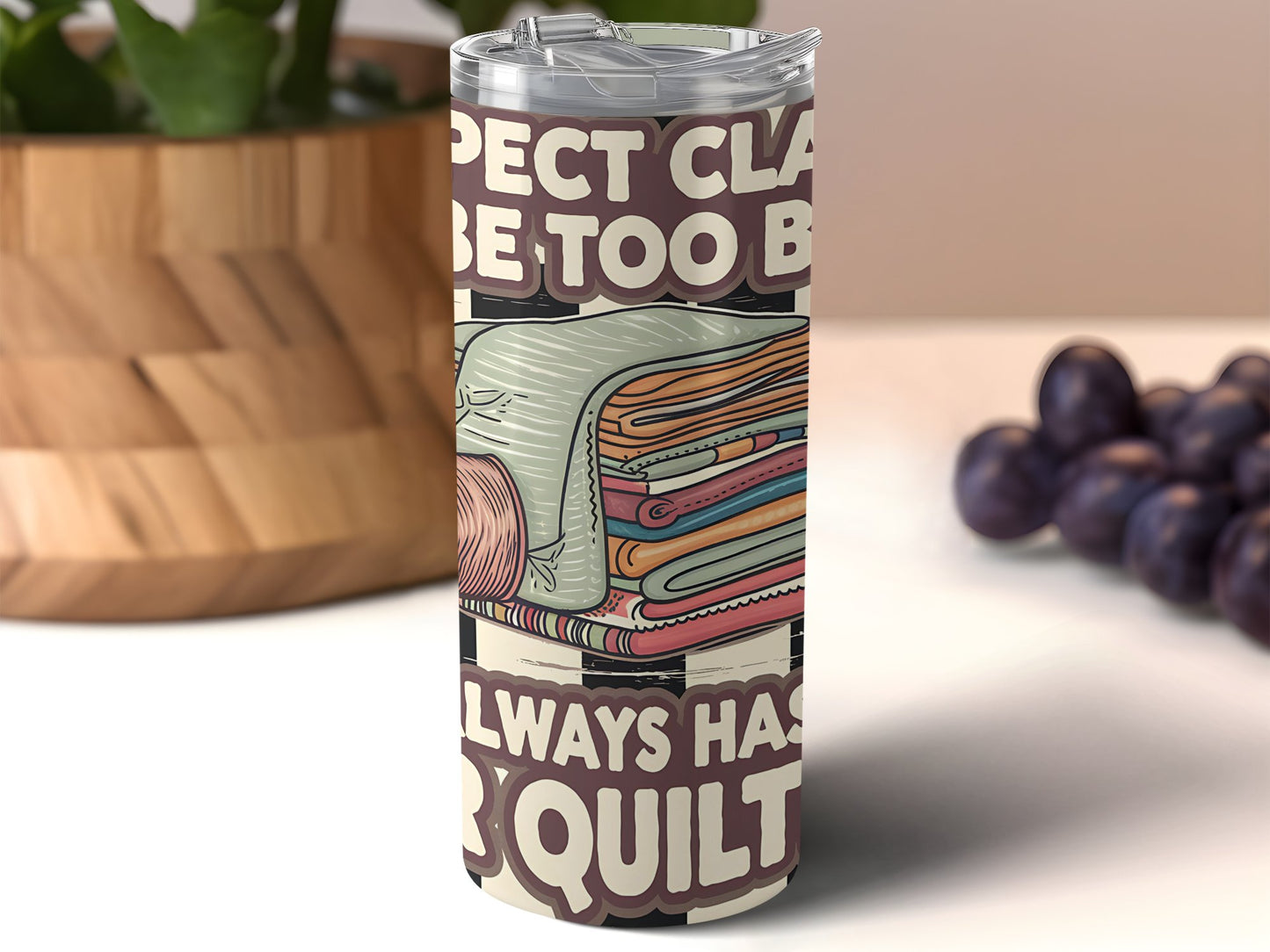 Suspect Claims to Be Too Busy but Always Has Time for Quilting 20oz Tumbler Wrap, Retro Quilting Design, Sewing Lover Sublimation PNG