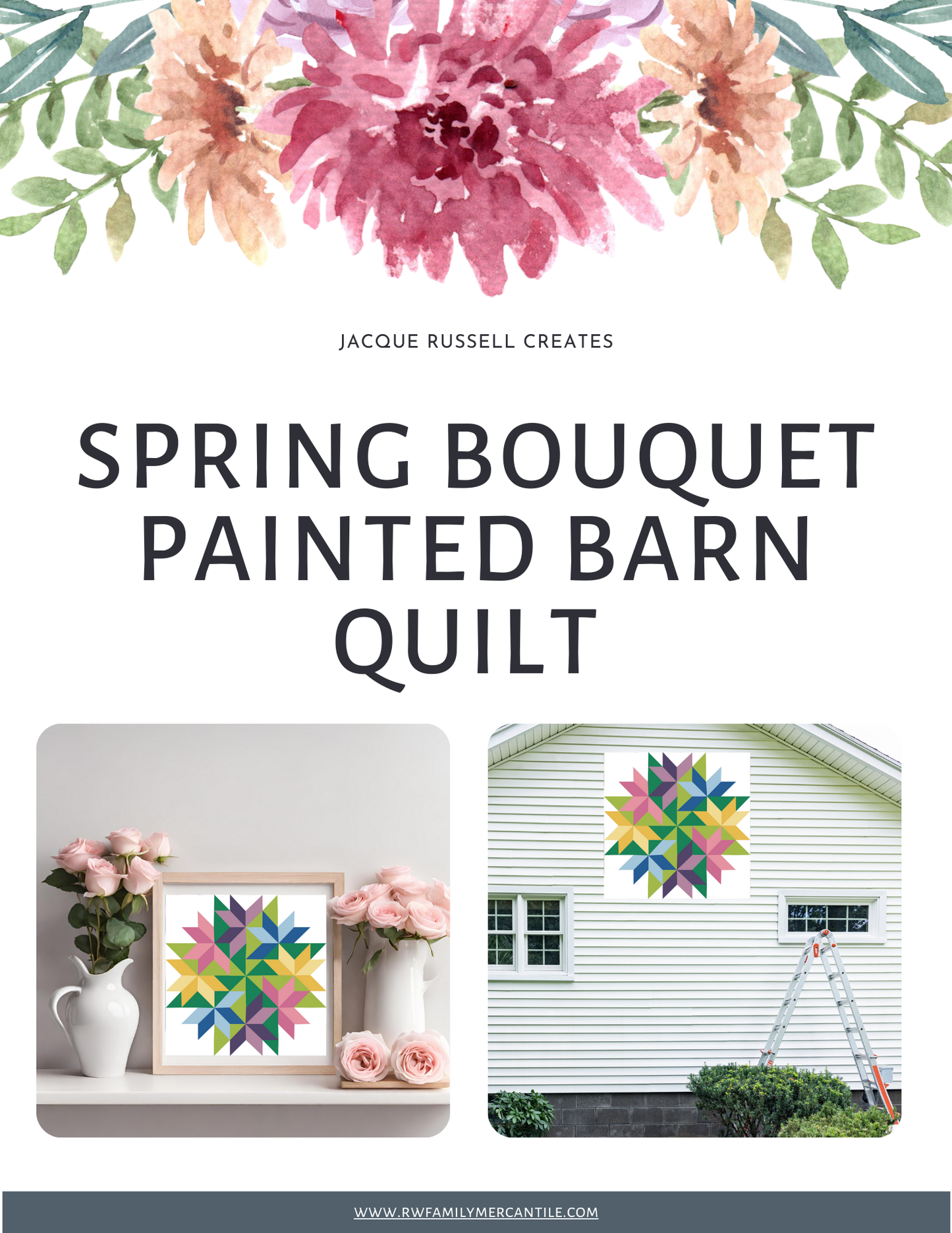 Spring Bouquet Quilt Block Barn Quilt - Digital Download, Floral DIY Wall Art Pattern, Spring Home Decor, Quilting Project, Instant PDF