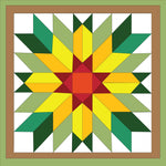 Printable Sunflower Barn Quilt Pattern featuring a bright sunflower-inspired quilt block for DIY painted barn quilt projects.