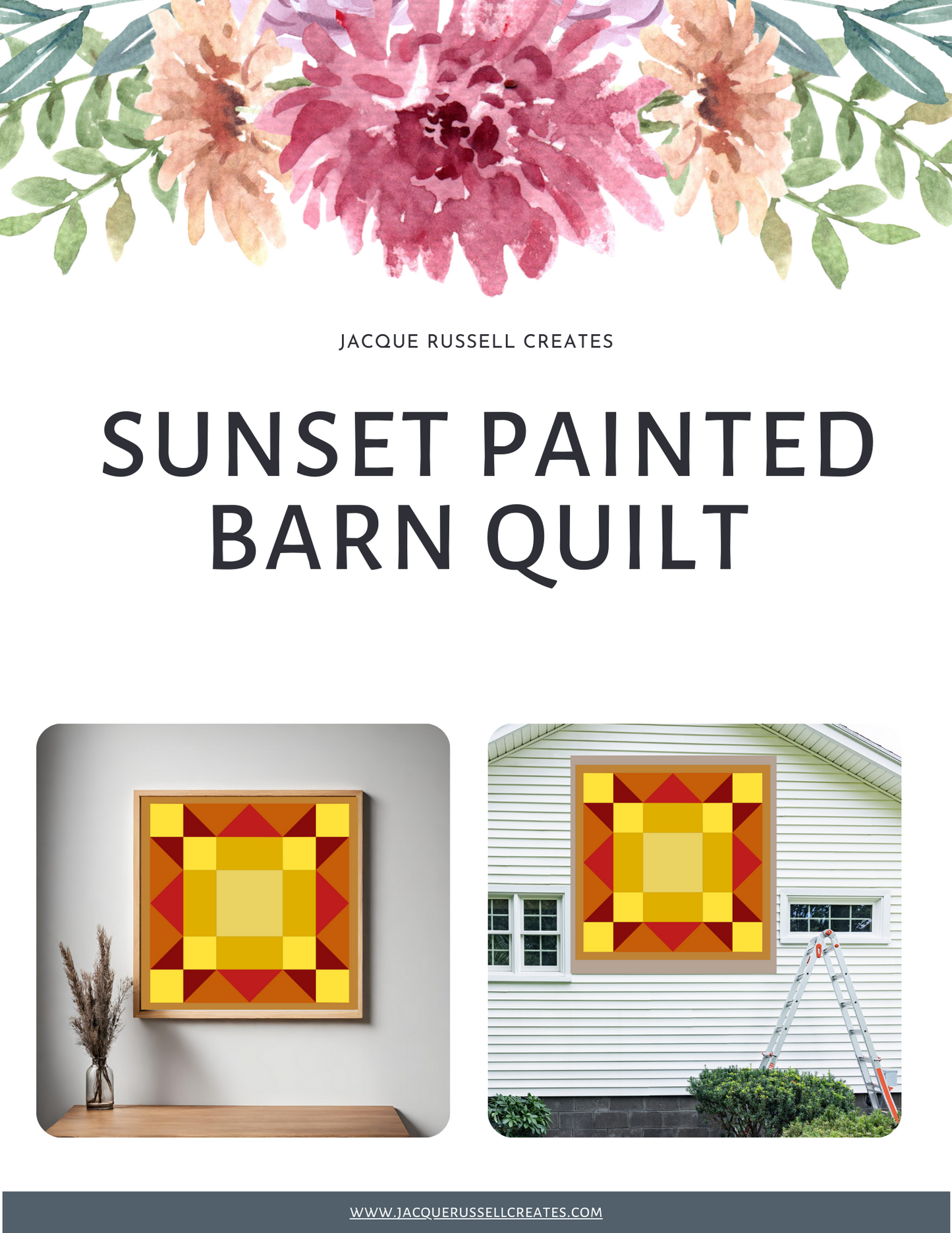 12x12" Sunset Barn Quilt PDF Pattern, SVG Pattern, Wood quilt to paint for outdoors Bundle