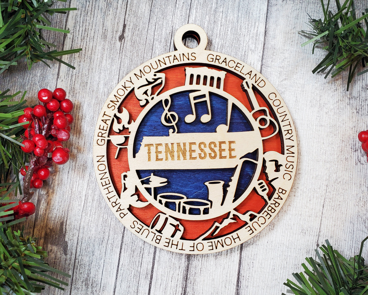 Tennessee Ornament – Music State Souvenir with Smoky Mountains & Graceland
