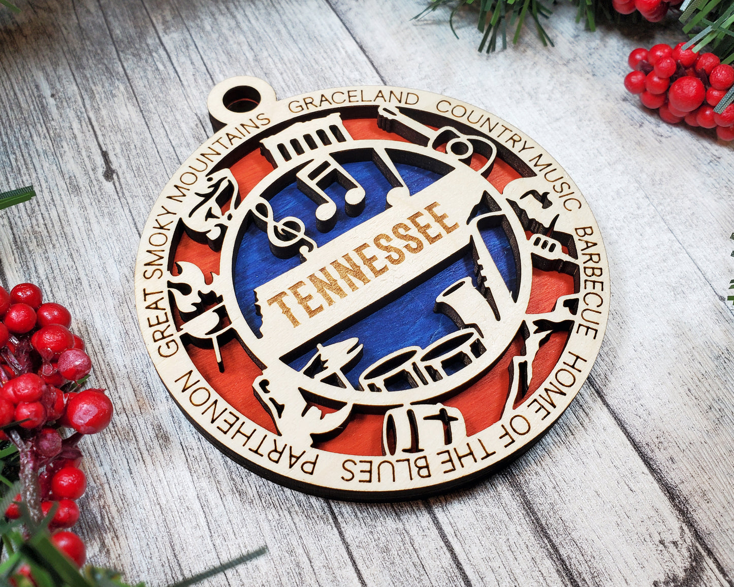 Tennessee Ornament – Music State Souvenir with Smoky Mountains & Graceland