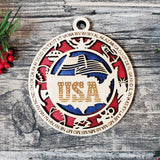 USA State Initials Ornament – Patriotic Red White Blue Wood Christmas Decor