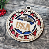 USA State Initials Ornament – Patriotic Red White Blue Wood Christmas Decor