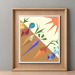 Veggie Garden Barn Quilt Pattern displayed as framed farmhouse wall art in a modern living room. Printable digital download for DIY painted barn quilts.